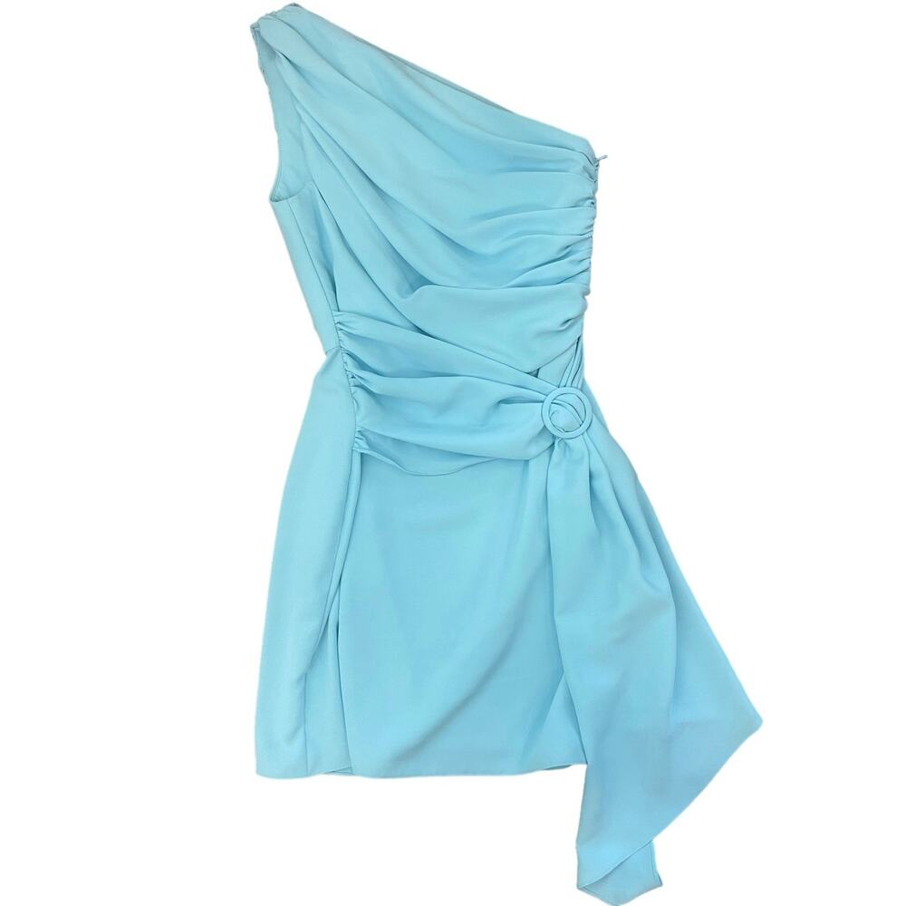 Amanda Uprichard Light Blue One Shoulder Goddess Mini Dress Sz XS